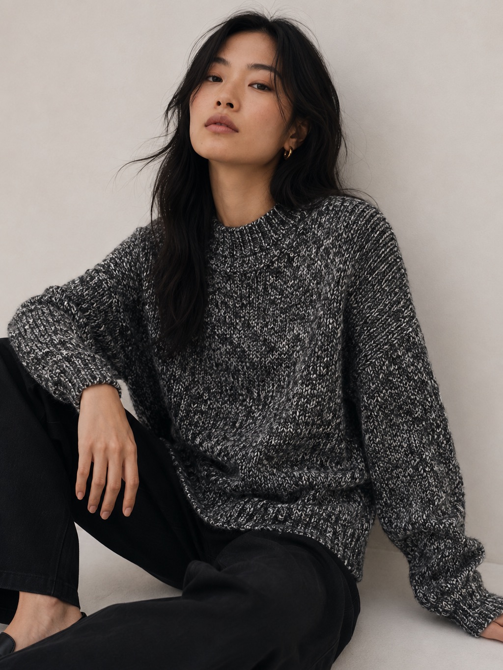 Jones New York Signature Marled Mock Neck Chunky Knit Oversized Sweater Small